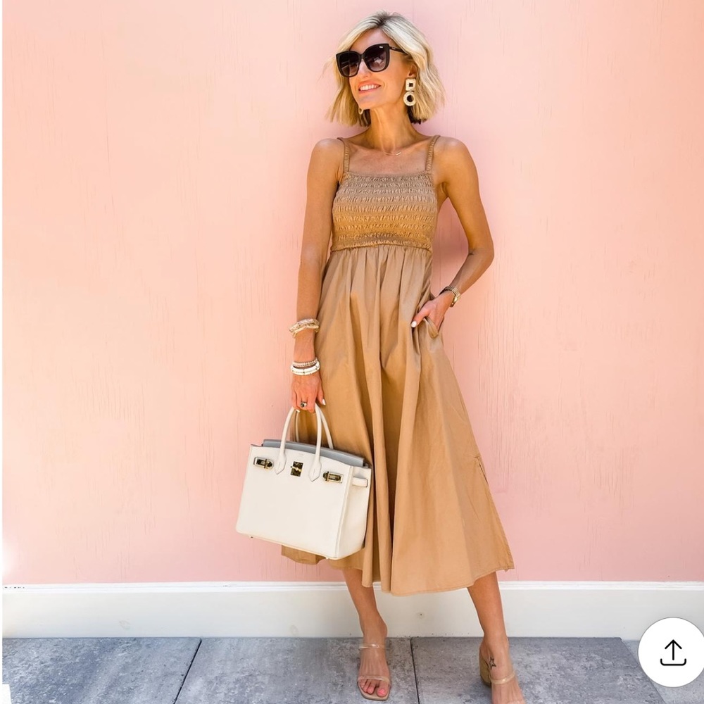 Old Navy Fit & Flare Sleeveless Cotton-Poplin Smocked-Bodice Midi Dress